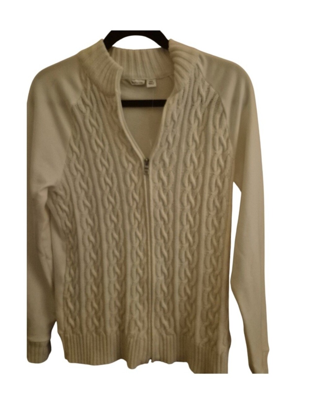 Croft & Barrow cream-colored cable-knit zip-up cardigan sweater New Size PM